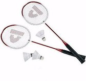 Rode badmintonrackets met shuttels