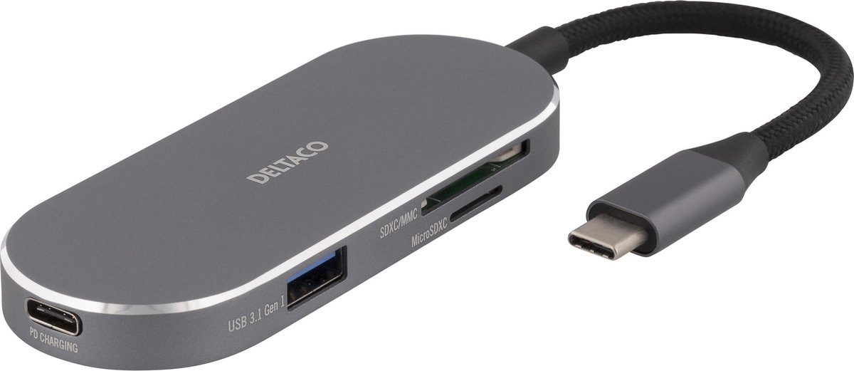DELTACO USBC-1292 USB-C Dockingstation - 100W USB-C PD, USB 3.1, 4K HDMI
