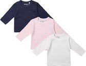 Dirkje Meisjes Shirts Lange Mouwen (3stuks) Blauw, Lichtroze en Wit - Maat 80
