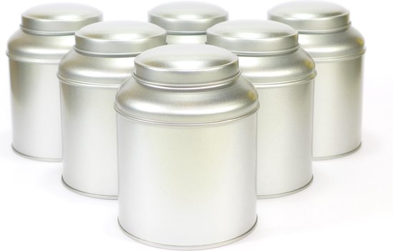 Boîte à thé avec couvercle intérieur argenté, 6 pièces