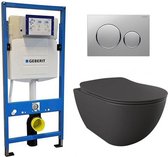 Geberit UP 320 Toiletset - Inbouw WC Hangtoilet Wandcloset - Creavit Mat Antraciet Geberit Sigma-20 Mat/Glans Chroom