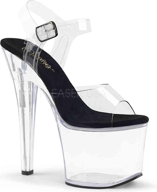 Pleaser - RADIANT-708 Sandaal met enkelband, Paaldans schoenen - Paaldans schoenen - 39 Shoes - Transparant