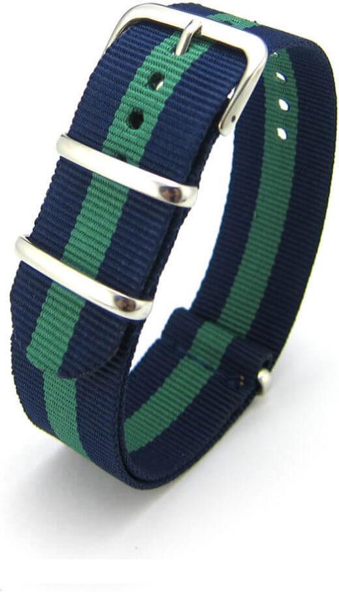 Premium Navy Blue Green - Nato strap 22mm - Stripe - Horlogeband Navy Blauw Groen