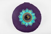 Om Namaste Symbolic Meditatiekussen Zitkussen - Rond - Paars - Ohm & Turquoise Lotus