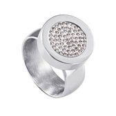 Quiges RVS Schroefsysteem Ring Zilverkleurig Glans 18mm met Verwisselbare Zirkonia Wit 12mm Mini Munt