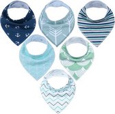 JillyBee - Slab - Slabbetje - Slabber - Bandana - 6pack - Anker - Cirkel - ZigZag - Strepen - Blauw - Wit - Groen - Mintgroen