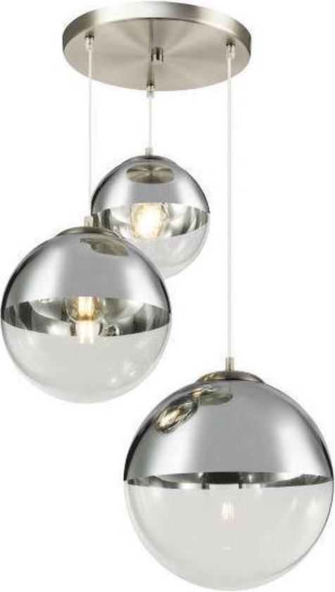 Overeenkomstig hefboom petticoat Hanglamp glas 3 bollen 'Varus'- nikkel mat - transparant glas | bol.com