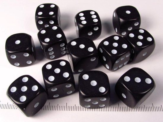 Afbeelding van het spel Dobbelstenen set, 12 6-zijdig 16 mm, zwart