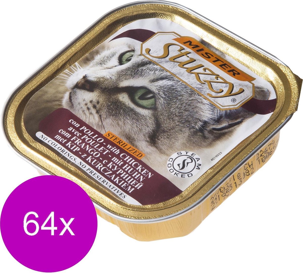 Mister Stuzzy Mister Stuzzy Cat Paté Sterilized - Kattenvoer - 64 x Kip 100 g