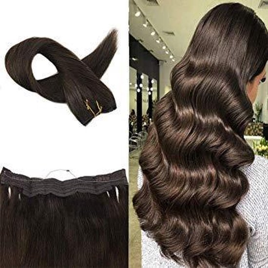 bol.com | Flip In Hair Halo Extensions 50cm kleur2 donkerbruin dik&vol 100%echt  haar