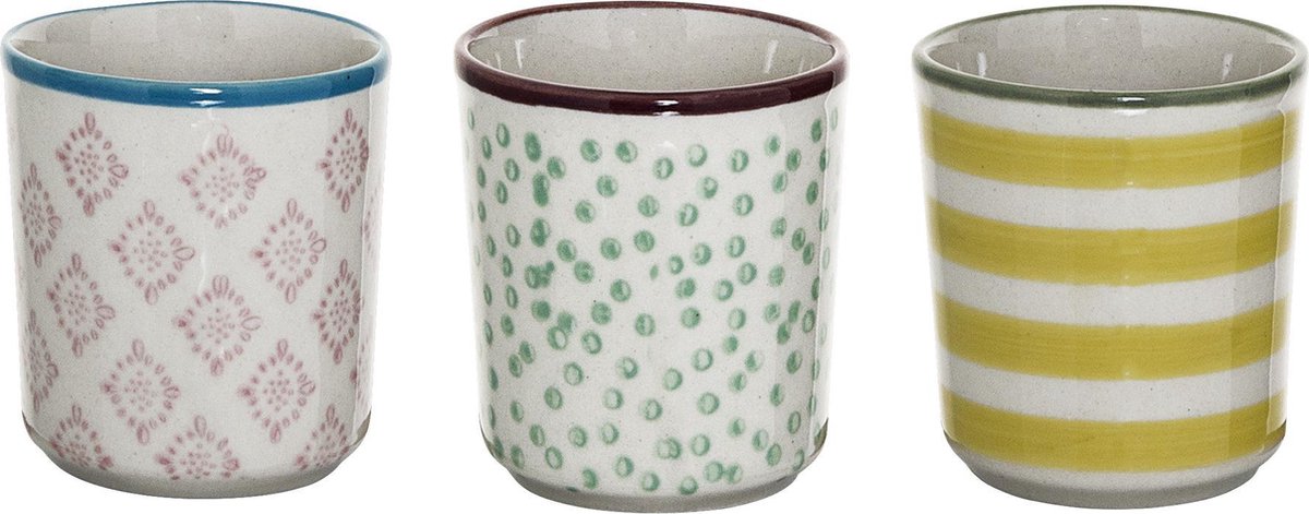 Bloomingville Patrizia - Eierdop - Stoneware - Licht Groen/Citroen Geel/ Nude - 3 Assortie