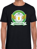 Zwart vrijgezellenfeest drinking team t-shirt groen geel heren L