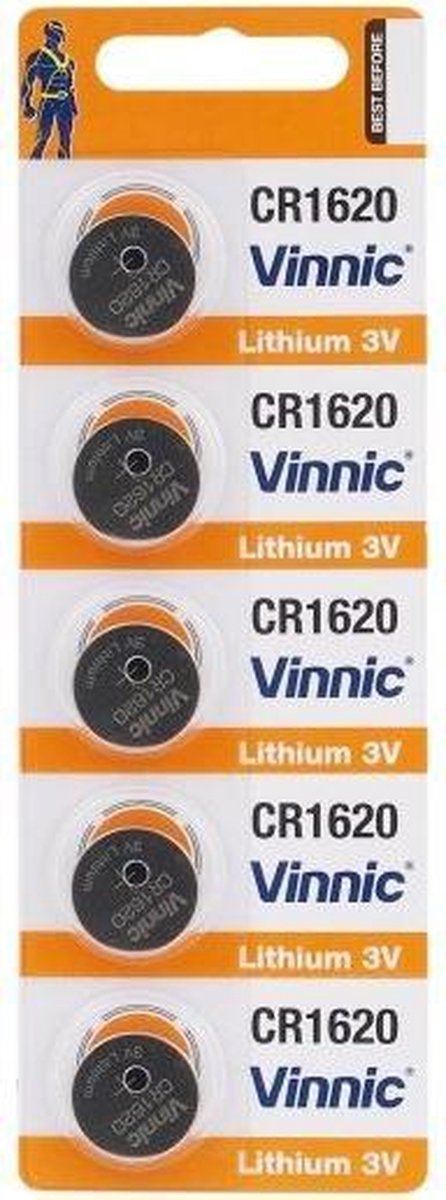 5 Stuks (1 Blister a 5st) Vinnic CR1620 3v lithium knoopcelbatterij