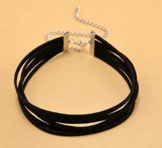 Zwart mobiel subtiel CoshX® Leren meervoudige zwarte choker ketting met zilverkleurige sluiting,  trend, ... | bol.com
