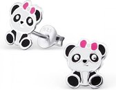 Zilveren kinder oorknopjes - panda oorbellen -  kindersieraden