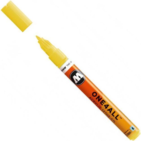 Molotow ONE4ALL 127HS-CO 1,5mm Marker - Fluoriserend Geel - Geschikt voor vele oppervlaktes zoals canvas, hout, steen, keramiek, plastic, glas, papier, leer...