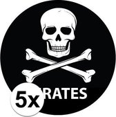5 stuks zwarte piraten stickers 14,8 cm