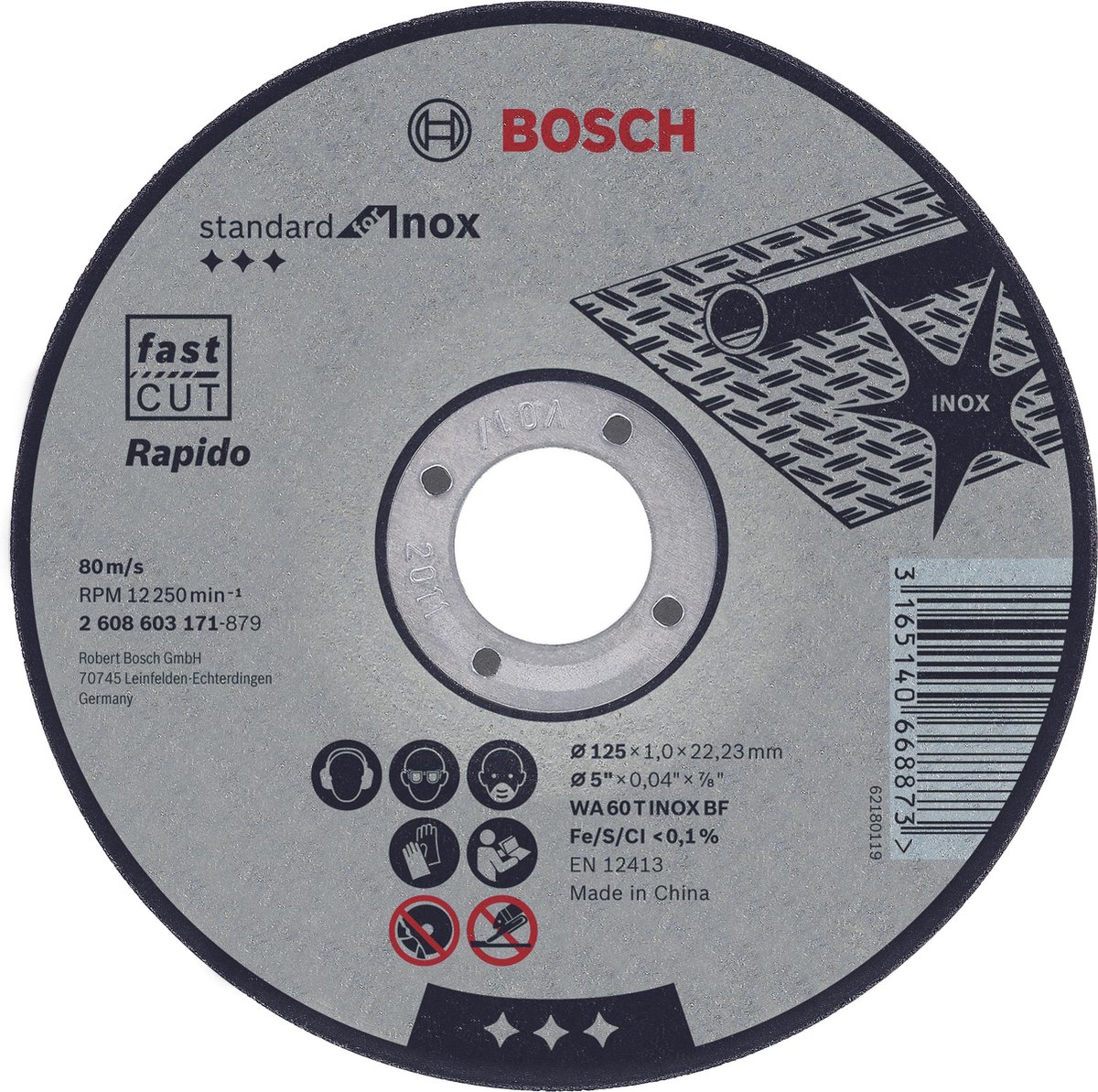Doorslijpschijf recht Standard for Inox - Rapido WA 60 T BF, 115 mm, 22,23 mm, 1,0 mm 1st
