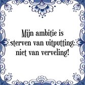 Tegeltje met Spreuk (Tegeltjeswijsheid): Mijn ambitie is sterven van uitputting, niet van verveling! + Kado verpakking & Plakhanger