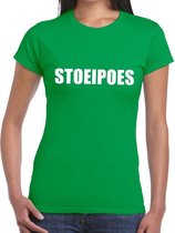 Stoeipoes tekst t-shirt groen dames XL