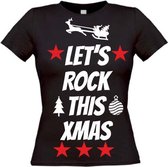 Let's rock this christmas T-shirt maat S Dames zwart