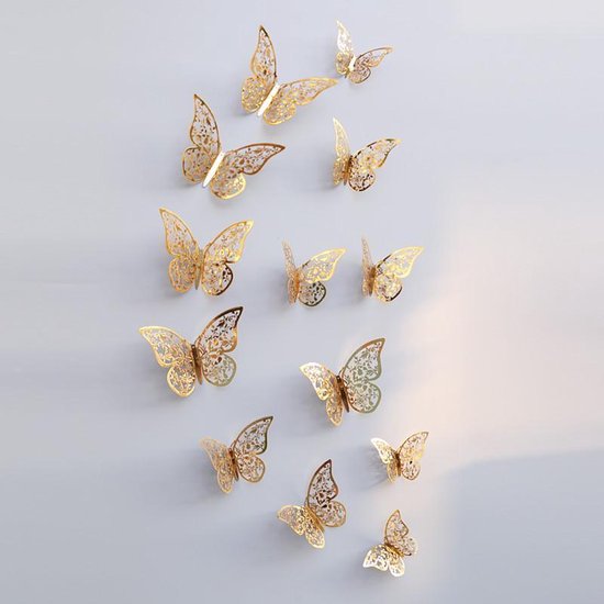 Stickers muraux papillons 3D or - (avec aspect dentelle et métal) Sticker  mural papillon