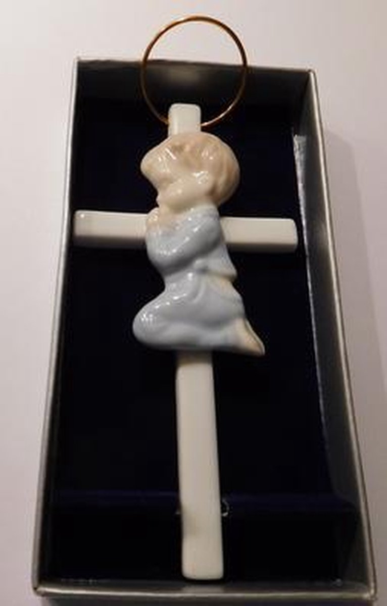Kruisje keramiek blauw jongen