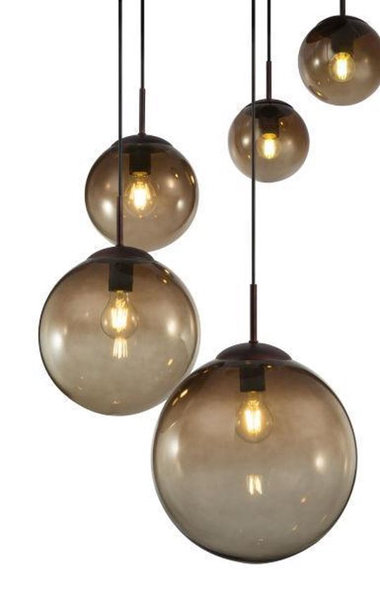 Hanglampen metal Bruin amberkleurige glas (SET) |