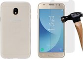 MP Case glasfolie tempered screen protector gehard glas voor Samsung Galaxy J3 2017 + Gratis Transparant TPU case hoesje voor Samsung Galaxy J3 2017