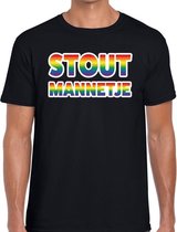 Stout mannetje gaypride t-shirt - regenboog t-shirt zwart voor heren - Gay pride L
