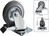 1x roulettes / roues de transport avec caoutchouc de frein noir - 125mm - jusqu'à 100 kg de capacité de charge - roulettes - roues de transport - roues de transport
