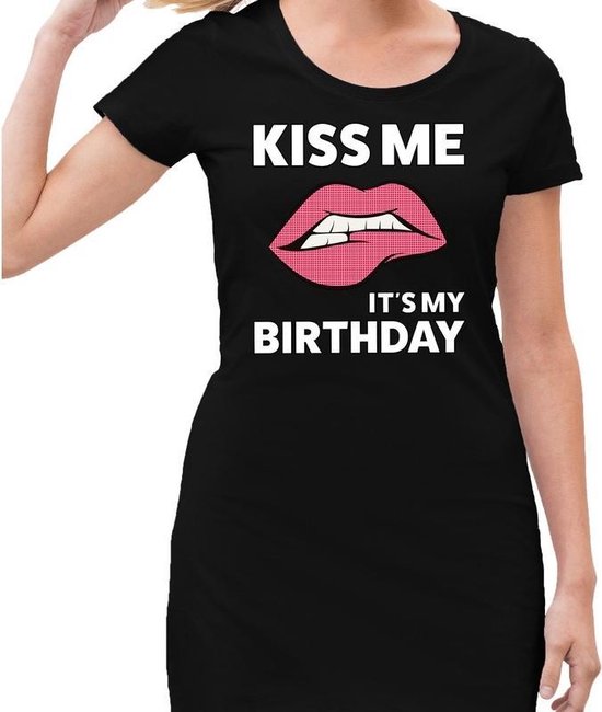 Kiss me it is my birthday jurkje zwart dames - feest jurk dames - verjaardag kleding 40