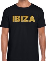 Ibiza gouden glitter tekst t-shirt zwart heren S