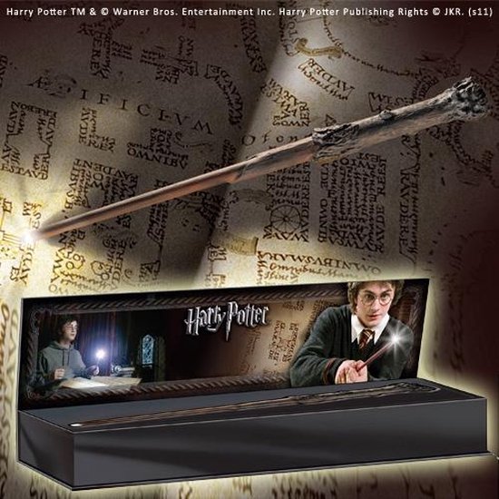 Harry Potter toverstaf met licht, afgebeeld met Harry Potter.