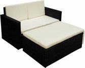 Loungeset poly rattan zwart 7-delig  (incl. Fleecedeken)