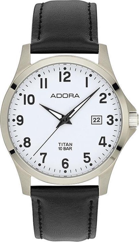 Titanium heren horloge met datum-Leren band-AB6343