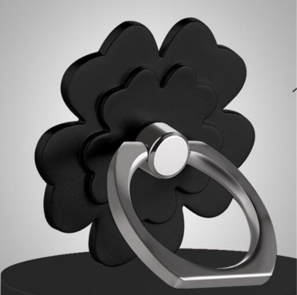 Zwarte Dubbele Bloem: Ring vinger houder- standaard voor telefoon of tablet