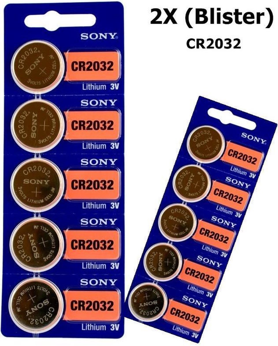10 Stuks (2 Blisters a 5st) - Sony CR2032 3V lithium knoopcel batterij