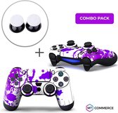 Verfspetters / Wit met Paars Combo Pack - PS4 Controller Skins PlayStation Stickers + Thumb Grips