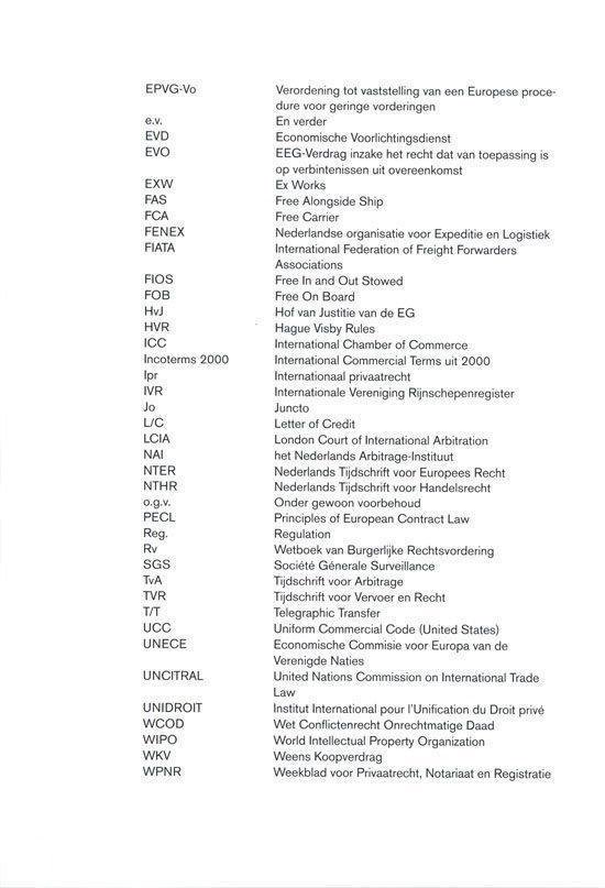 Pagina met een lijst van afkortingen, zoals "EPVG-Vo", "FAS", "FIOS", "HAGUR VISBY RULES".