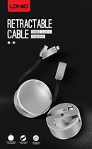 2 in 1 Oprolbaar Oplaadkabel USB-C + Micro USB - tot 1 meter Uittrekbaar - Opbergbaar