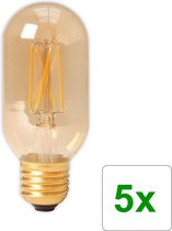 5 Stuks - E27 4W 240V Calex LED volglas gloeidraad buis type lamp 320lm T45L goud 2100K dimbaar