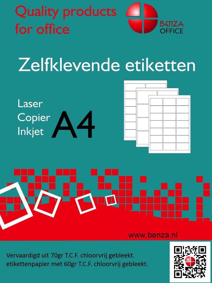 Benza Zelfklevende Etiketten Op A4 Vel 105 X 74 Mm 8 Stickers Per Vel 100 Vel Bol 1846