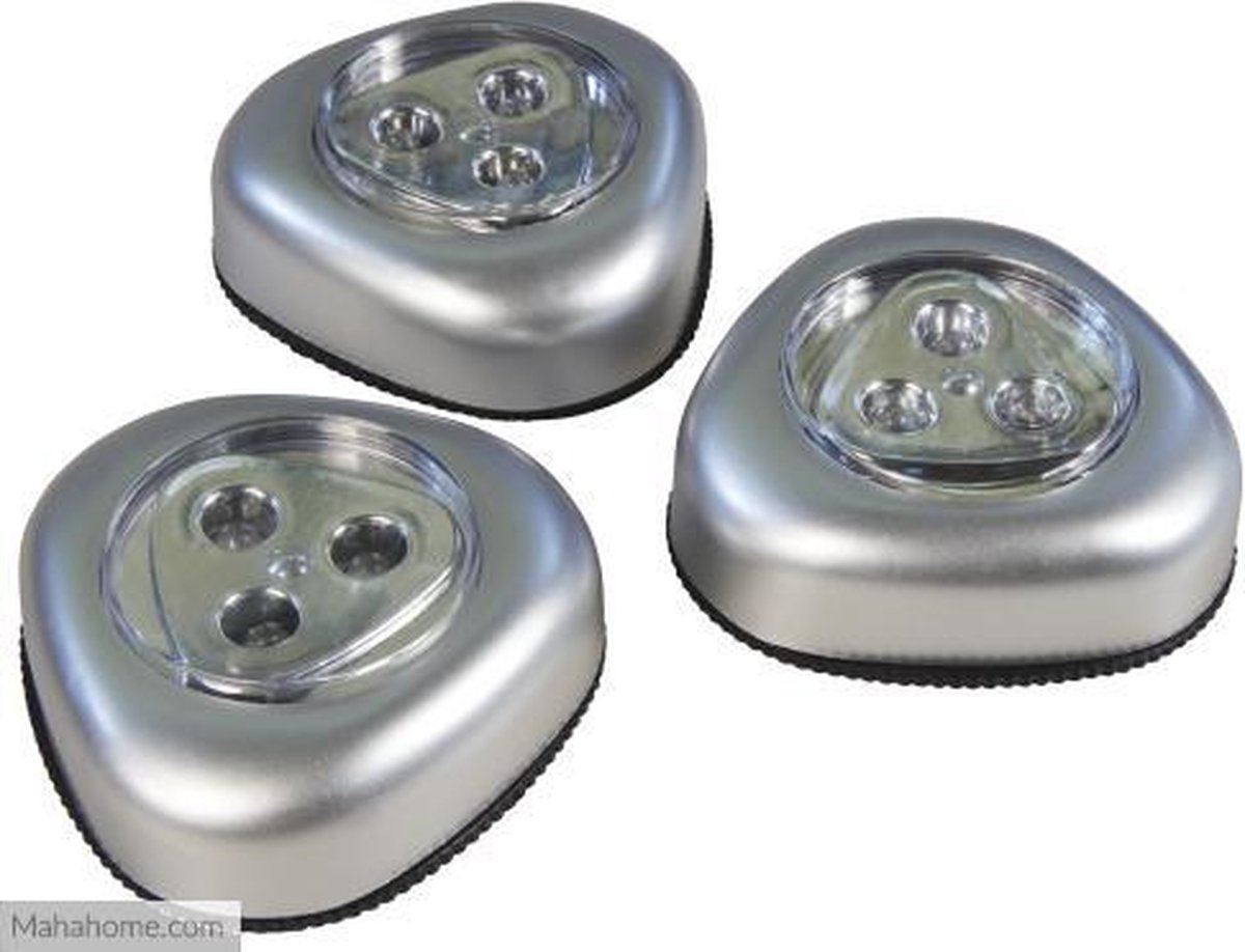 3 LED zelfklevende druklampen Zilver | bol.com