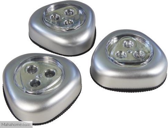 3 LED zelfklevende druklampen Zilver