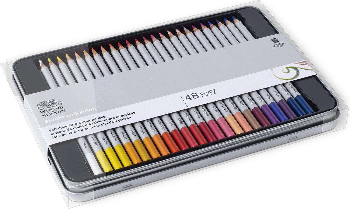 Winsor & Newton 0490014 Studio Collection Kleurpotloden Set 48 stuks – Dikcores Wax-Based Tekenpotloden in Metalen Blik — afbeelding 5