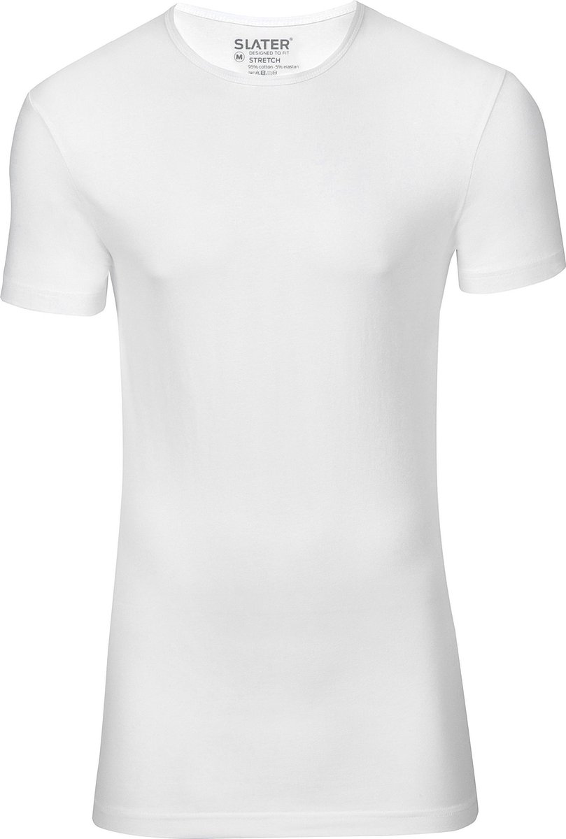 Slater 6500 - Stretch 2-pack T-shirt ronde hals korte mouw wit S 95% organisch katoen 5% elastan