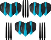 9 stuks Retina – Aqua - Blauw – Darts flights - en 9 stuks - Medium – darts shafts
