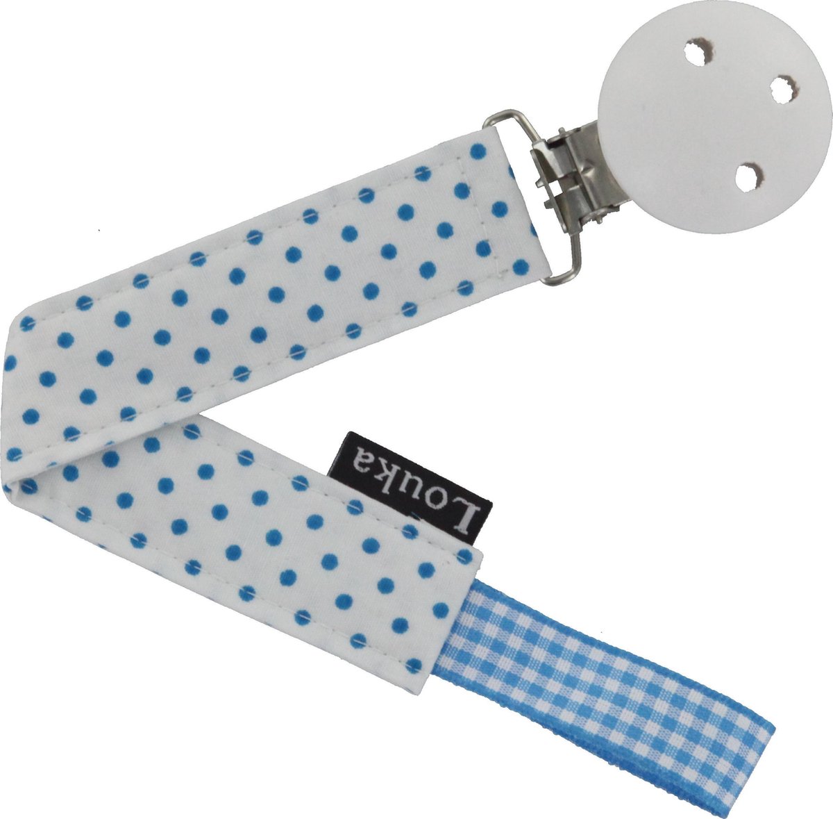 Goedkoopste Louka speenkoord wit met kleine turquoise stip de luxe -houten clip