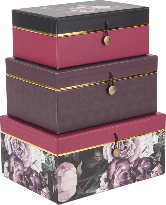 been patroon wanhoop pt, (Present Time) Flowers - Opbergbox set van 3 - Papier - 19x13x7cm +  21x15x9cm +... | bol.com